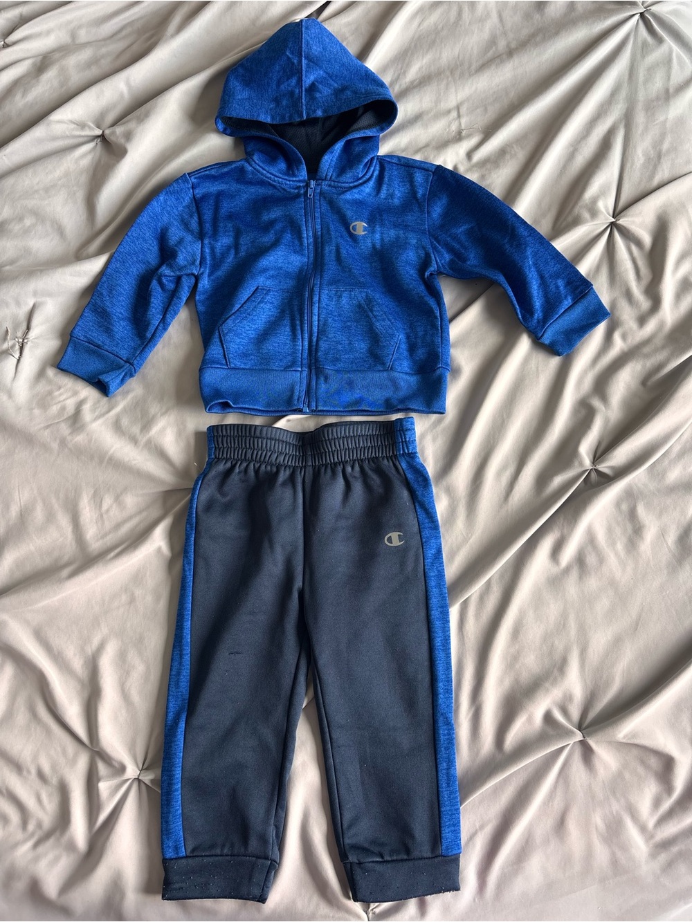 Champion Toddler Blue Hooded Zip up Sweatshirt & Navy Blue Track Pants Set 18 M